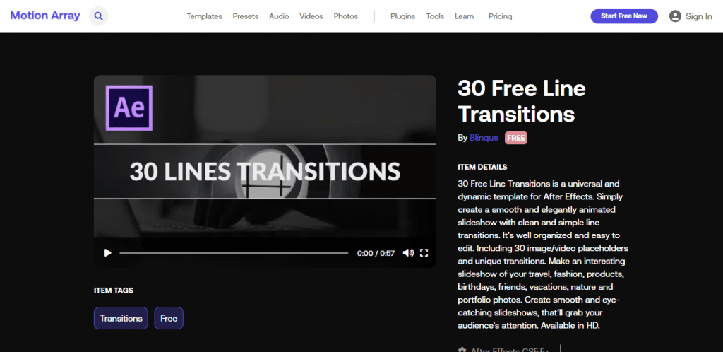 motion array 30 free line transition template for videos