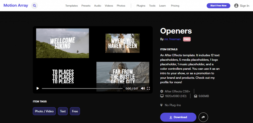 motion array openers template for videos