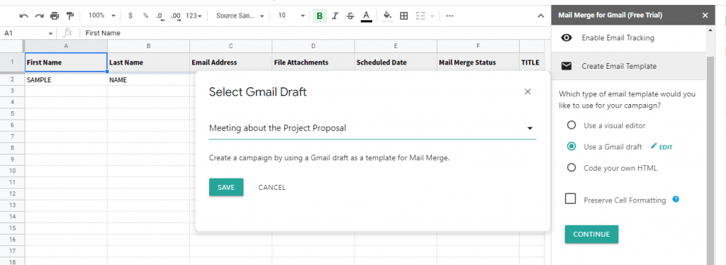 Select Gmail Draft