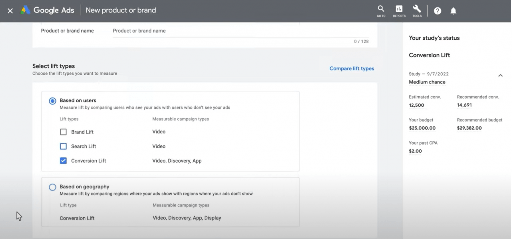 select your parameters, either users or geography